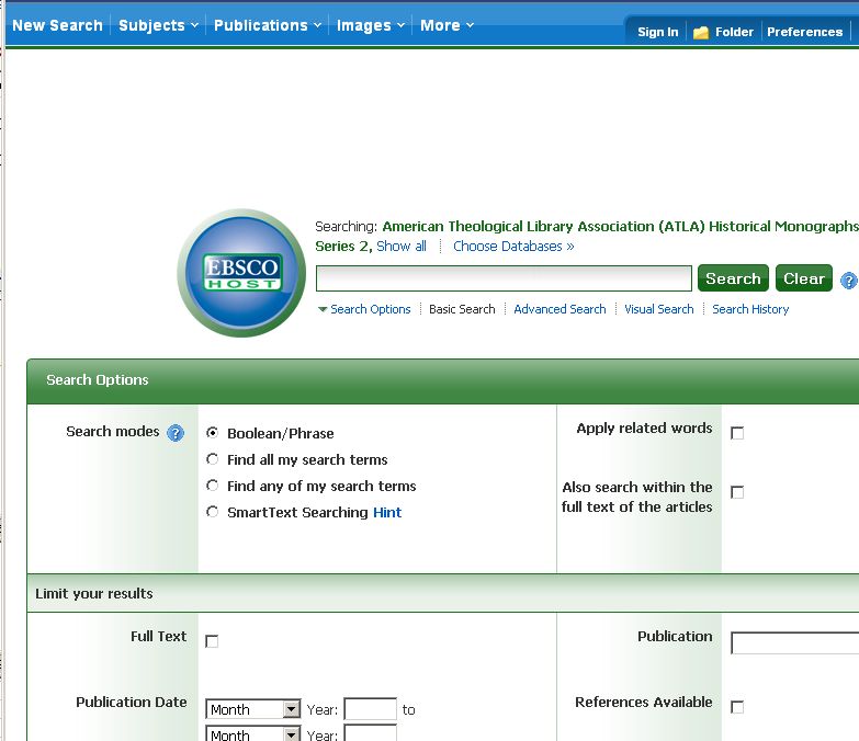 Vyheldávací formulář v systému EBSCO